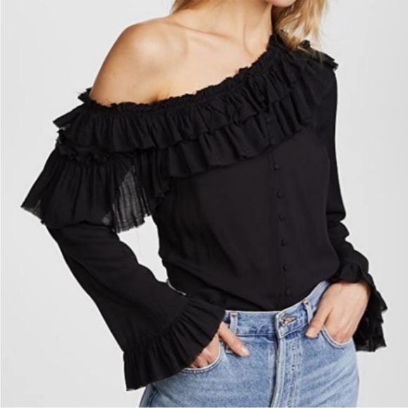 Paige Augustia Black Off the Shoulder Ruffle Blouse Size Small - Picture 9 of 9